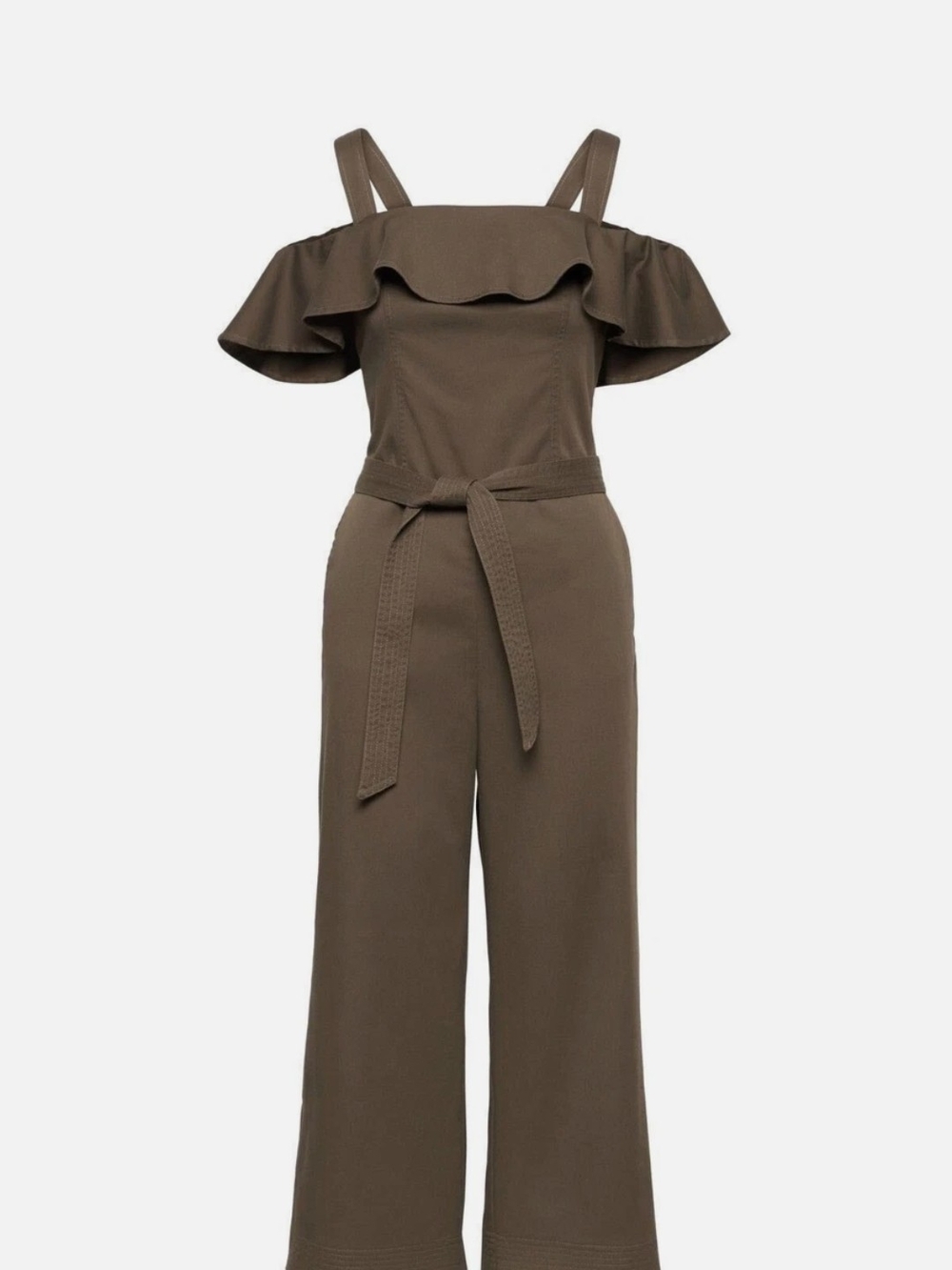 Banana Republic NWOT Olive Off-Shoulder Ruffle Jumpsuit with Tie Waist  Size 4 - Picture 3 of 14